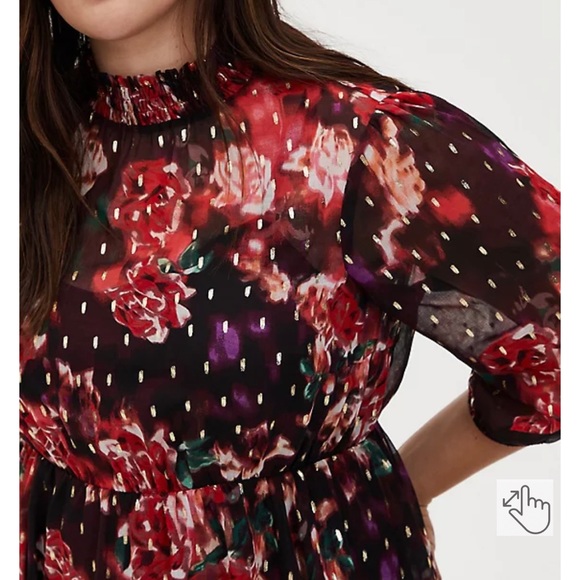 Torrid BURGUNDY PURPLE FLORAL CHIFFON MOCK NECK MIDI DRESS size 0X NWT - Picture 2 of 8